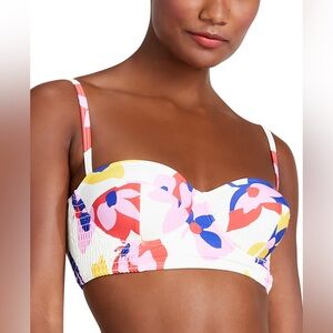 New Kate Spade Smocked Underwire Bralette Bikini Top Size Large Floral Zipper